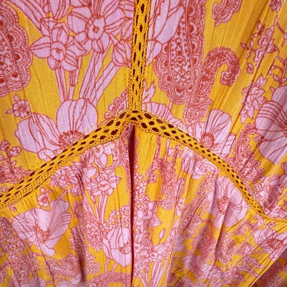 Romantic Gypsy Orange Pink Floral Long Sleeve V-Neck Rayon Flowy Boho Dress 4X - Picture 6 of 9